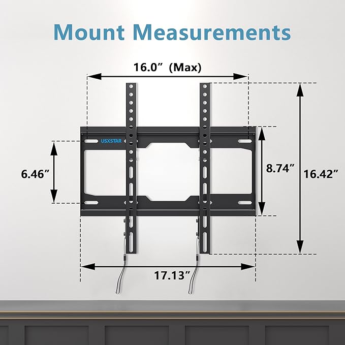 Fixed TV Wall Mount for Most 26-60 Inch Screen, Low Profile TV Mount with Quick Release Lock, Ultra Slim Wall Mount Bracket, Max VESA 400x400mm, Holds up to 99 lbs, up to 16”Wood Studs by USX STAR