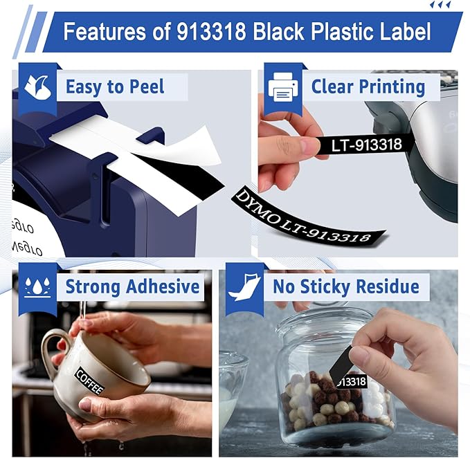 3 Pack Letratag Tape Compatible for Dymo Label Maker Refills 913318 White on Black Plastic Label Maker Tape 12mm x 4m (1/2" x 13') for Dymo LetraTag Refills 200B LT100H LT100T LT110T