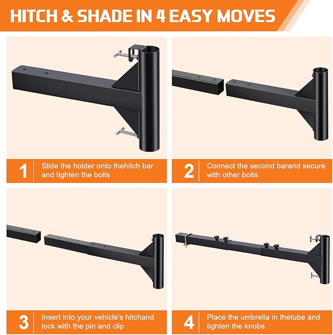Heavy Duty Hitch Mount Umbrella Holder Adjustable Length Umbrella Holder Fits 1" to 2" Poles Mount Umbrellas Stand for Large Patio & Outdoor Umbrellas, Tailgates, Camping, Outdoor Gathering