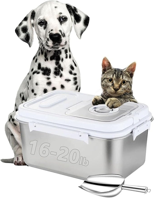 Sanbo Cat Food Storage Container Stainless Steel with Scoop, Airtight Pet Metal Food Storage Bin,Puppy Food Canister,Storage Box with Date Tracker for Kitchen (Sliver, 10L)