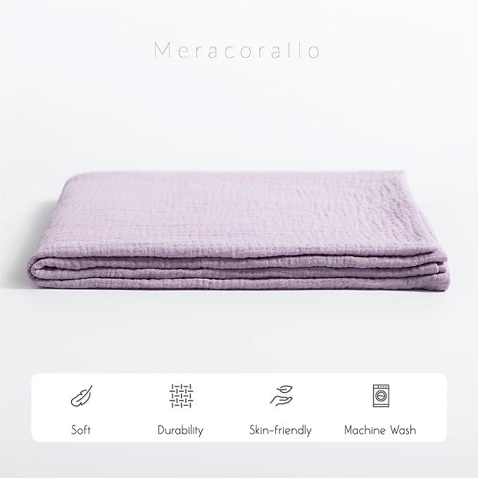 Meracorallo Muslin Swaddle Blanket, 100% Cotton Receiving Blanket Soft and Breathable Swaddle Wrap for Baby Boys and Girls, Lavender