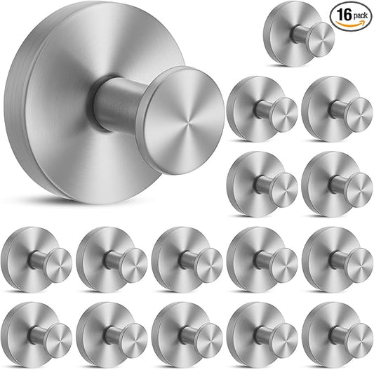 Suction Cup Hook for Shower, 16 Pack Wall Mount Towel Holder, Removable Towel Hook - Stainless Steel No Drill Hook for Bathroom Window Glass Door Wall Home Kitchen Silver
