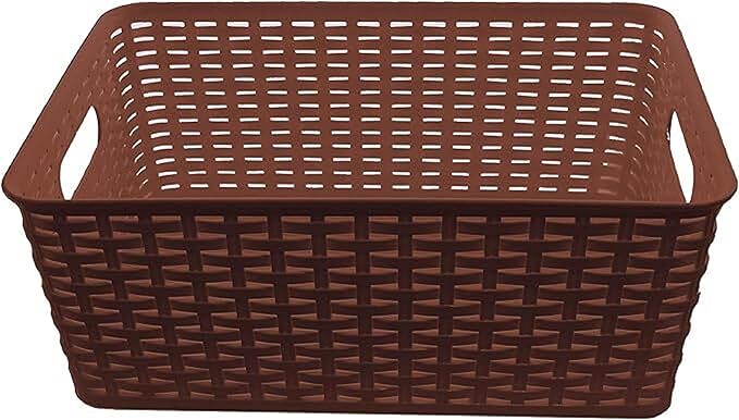 YBM Home Plastic Rattan Storage Box Basket Organizer Ba413 (1, Brown)