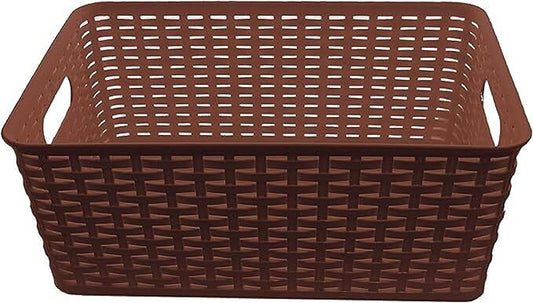 YBM Home Plastic Rattan Storage Box Basket Organizer Ba413 (1, Brown)