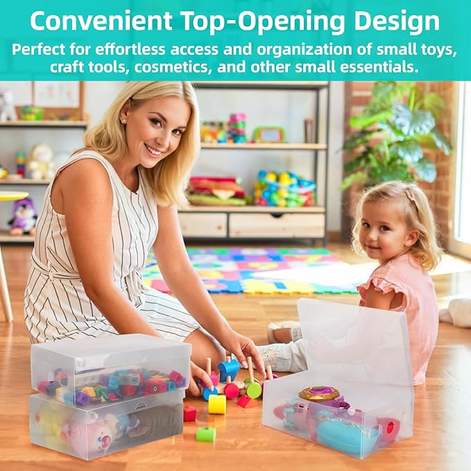 kilofly 15 Kids Women Smart Storage Containers Foldable Clear Shoe Box Set