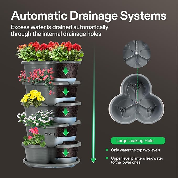 2-Pack 5 Tier Vertical Gardening Stackable Planter and 0.5Gal Handheld Garden Sprayer, 2L Pump Sprayer, 68 Oz Water Spray Bottle with Safety Valve, Adjustable Nozzle