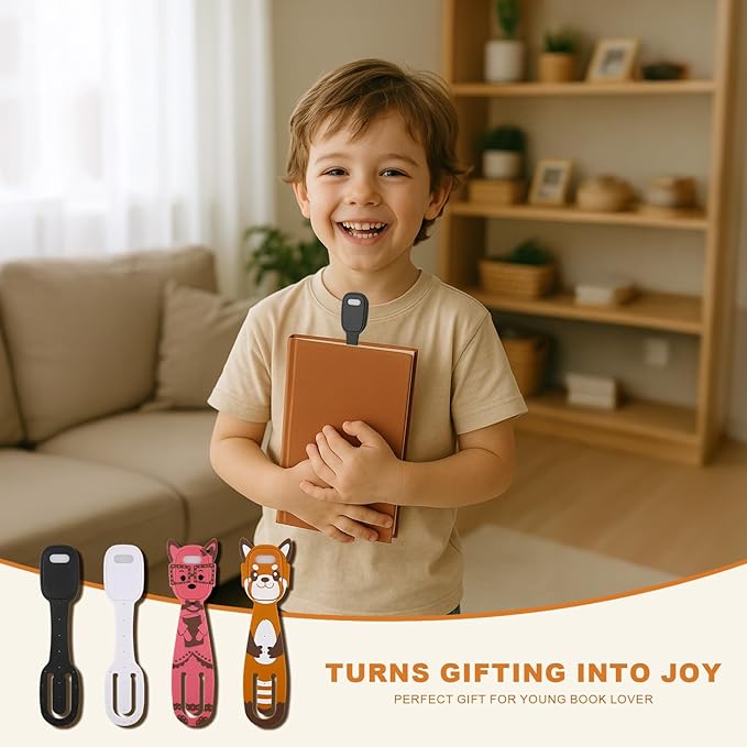 Rechargeable Kids Book Light, Cute Bookmark Reading Light for Kids, Dimmable Portable LED Book Light for Reading in Bed, Eye-Caring Bedtime Reading Lamp for Children & Travel, Black