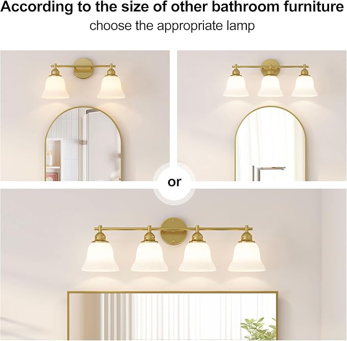 3-Light Bathroom Vanity Light Brushed Gold Modern Fixture with Frosted Glass Shades, Over Mirror Lighting for Bathroom/Bedroom, 22 inch