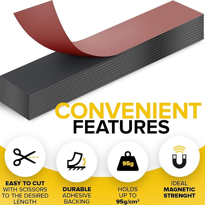 X-bet MAGNET Magnetic Strips with Adhesive Backing - Magnetic Tape for Crafts - Tool and Knife Magnet Strips for Kitchen, Garage and Garden - Adhesive Magnetic Tool Holder Strip for Wall(6 Pieces)