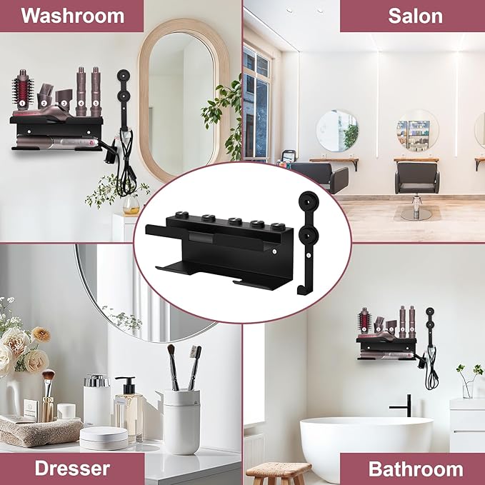 Wall Mount Holder for Shark FlexFusion and for Shark Flex Style, Hair Tool Organizer Rack with Cord Hanger for Accessories, Curlers, Brushes, Diffuser, Bathroom Storage, Space Saving