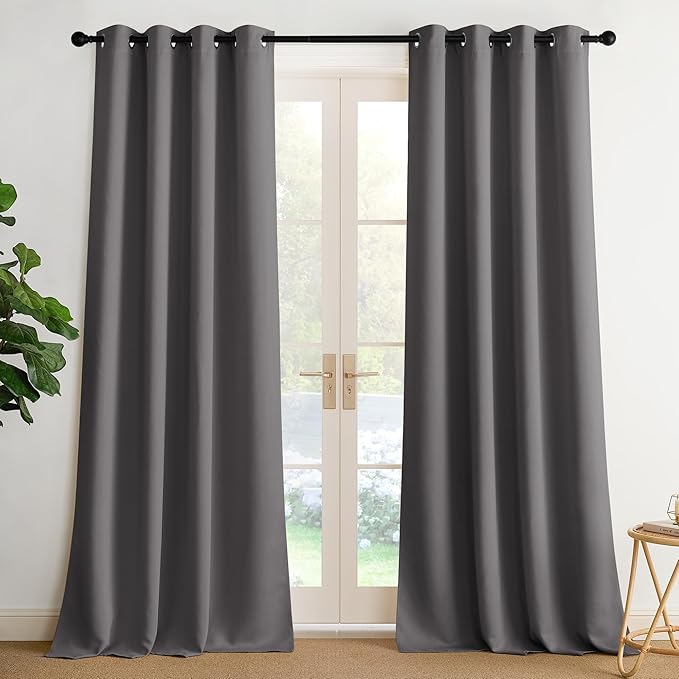 NICETOWN Room Darkening Draperies Curtains Panels, 2 Panels Grey W52 x L108