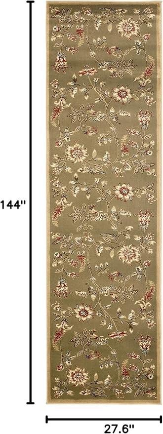 SAFAVIEH Lyndhurst Collection Runner Rug - 2'3" x 12', Green & Multi, Traditional Floral Design, Non-Shedding & Easy Care, Ideal for High Traffic Areas in Living Room, Bedroom (LNH552-5291)