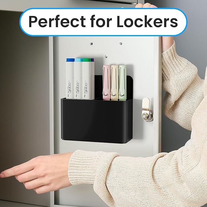 3 Pack Magnetic Dry Erase Marker Holder, Wall Pen Holder for Whiteboard, Magnet School Locker Organizer Accessories, Self Adhesive Pencil Cup, Pen Caddy, Classroom Organization (Black)