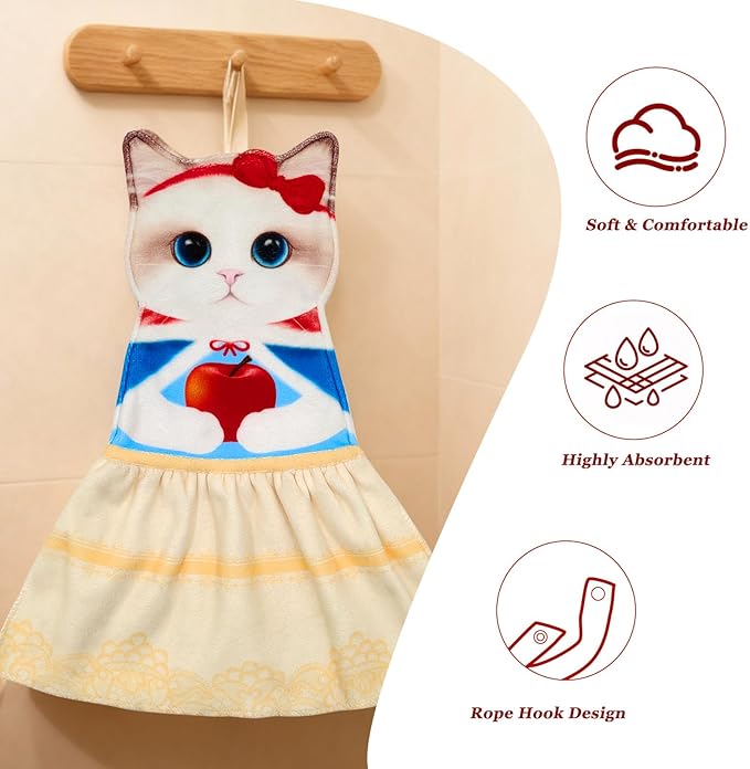 PAT JUUMG Cat Hand Towels, Cute Decorative Hanging Face Towels for Bathroom Kitchen, Super Absorbent Soft, Cat Lovers Gifts for Women, Housewarming for People Who Love Cats