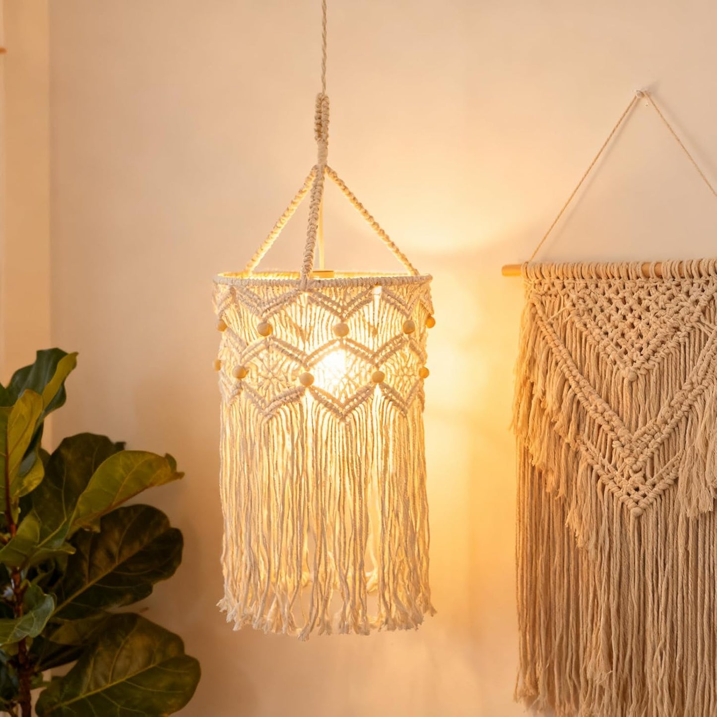 Handcrafted Boho Cotton Lamp Shade with Tassels (Bulb Not Included)
