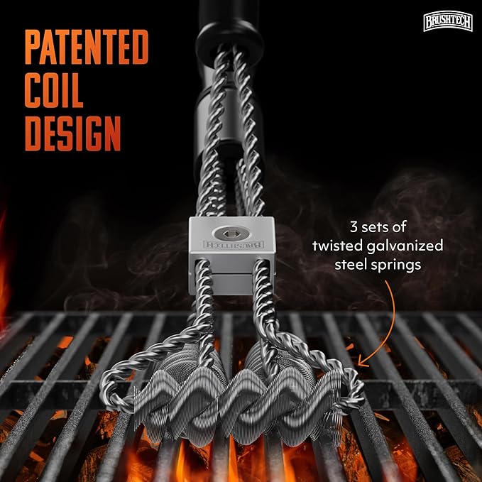 Tactical Safety Grill Brush - Heavy-Duty BBQ Grill Cleaning Brush with Stainless Steel Springs, Large Handle for Deep Cleaning - Great, Made in USA