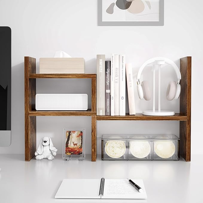 Jerry & Maggie Desktop Organizer Office Storage Rack Adjustable Wood Display Shelf Birthday Gifts Toy Home Decor Free Style Rotation Display True Natural Stand Shelf (Natural Wood Tone/2 Pack)
