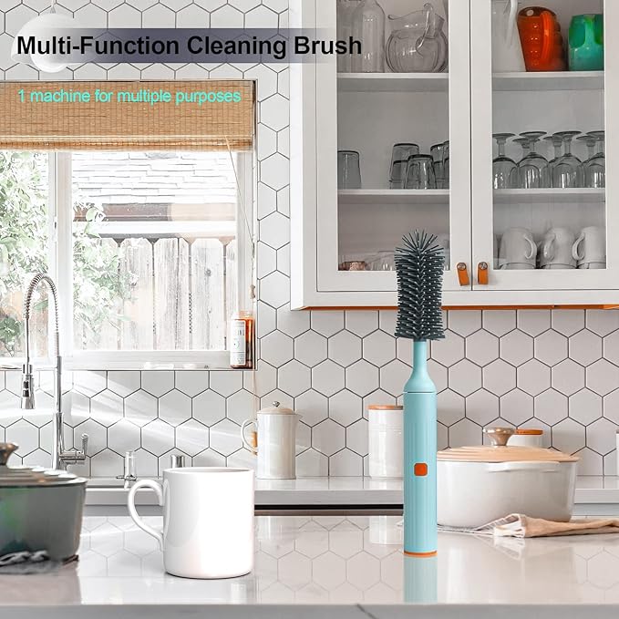 Electric Cleaning Brush with Electric Bottle Cleaner Set and Straw Brush,Suitable for Kitchen Brush and Baby Bottle Brush.Waterproof IPX65(Blue)
