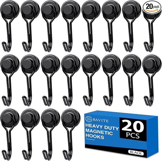 E BAVITE Swivel Swing Magnetic Hooks,30LB（20pack） Black Refrigerator Magnet Hook,Strong Neodymium Magnets Perfect for Refrigerator and Other Surfaces, 60mm(2.36In) in Length