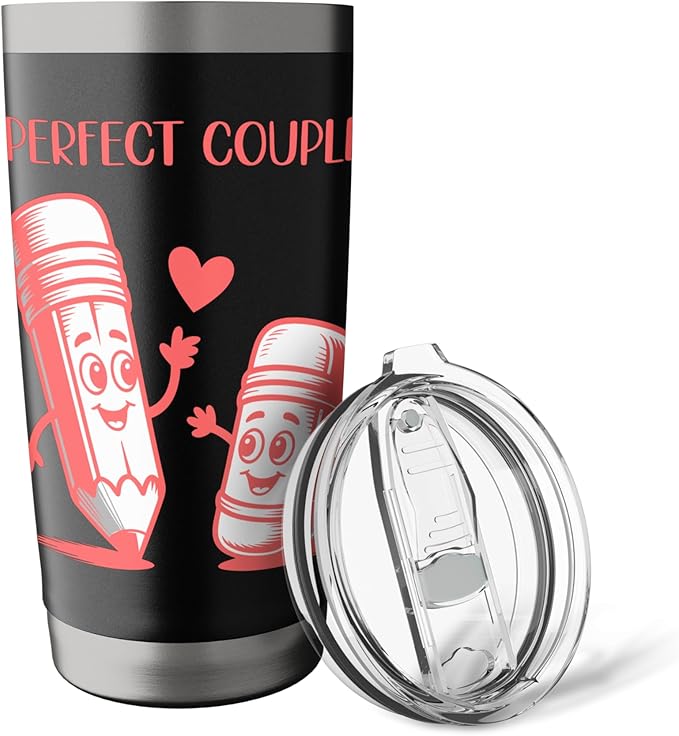 Perfect Couple Adorable Pencil Eraser Pair Stainless Steel Insulated Tumbler