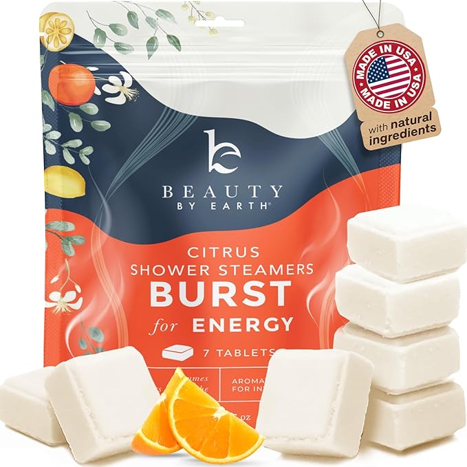 Shower Steamers Aromatherapy - USA Made with Natural Ingredients & Citrus Essential Oil, Long Lasting Shower Bombs for Energy Boost, Gift Set for Women & Men, Spa Gifts & Shower Accessories
