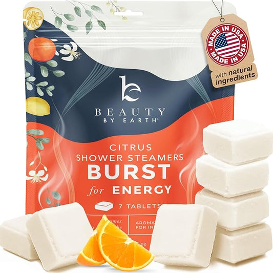 Shower Steamers Aromatherapy - USA Made with Natural Ingredients & Citrus Essential Oil, Long Lasting Shower Bombs for Energy Boost, Gift Set for Women & Men, Spa Gifts & Shower Accessories