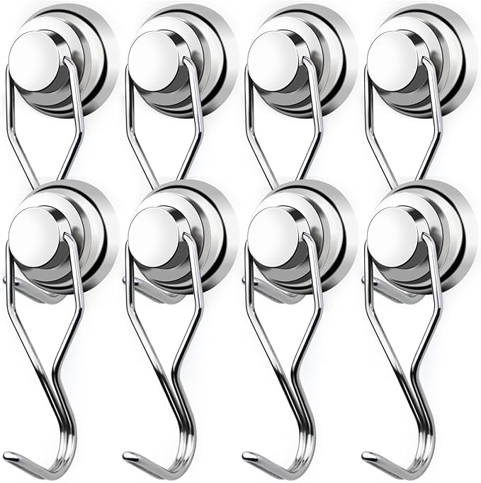 E BAVITE Swivel Swing Magnetic Hooks, 80lbs Heavy Duty Neodymium Magnet Hook with Epoxy Coating for Refrigerator, Cruise, BBQ Grill Tools etc, 2.66in in Length, Pack of 8