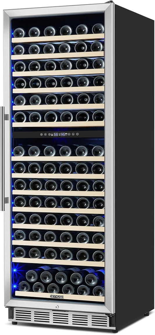 Dual Zone Wine Fridge Freestanding 175 Bottle, 24 Inch Large Capacity Built-in Wine Cooler Refrigerator with Upgraded Compressor Cooling and Intelligent Temperature Memory