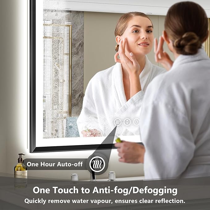 28x36 Black Framed LED Bathroom Mirror with Lights, Backlit and Front Light, Lighted Bathroom Vanity Mirror for Wall Dimmable Anti-Fog Memory Tempered Glass Horizontal/Vertical