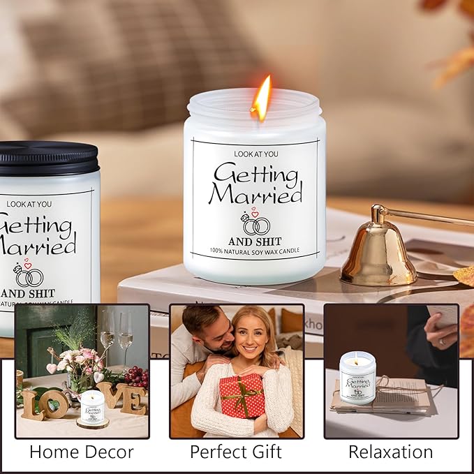 Funny Wedding Gifts, Bridal Shower Gift for Bride, Couple Engagement Gifts for Women, Bride to Be, Just Married, 9oz Lavender Scented Candle - Newly Wed Mr and Mrs Gift for The Couple