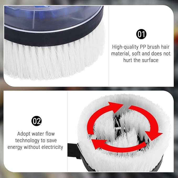 Rotary Wash Brush, 360 Degrees Fan Shaped Power Washer Attachment with 1/4 Quick Connector for High Pressure Water Gun