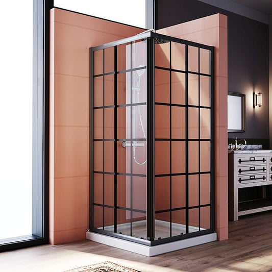 ELEGANT Corner Shower Enclosure 34 in.D x 34 in. W x 72 in. H, Double Sliding Shower Door with 1/4 in. Clear Tempered Glass, Black Framed Sliding Shower Enclosure (Shower Base Not Included)