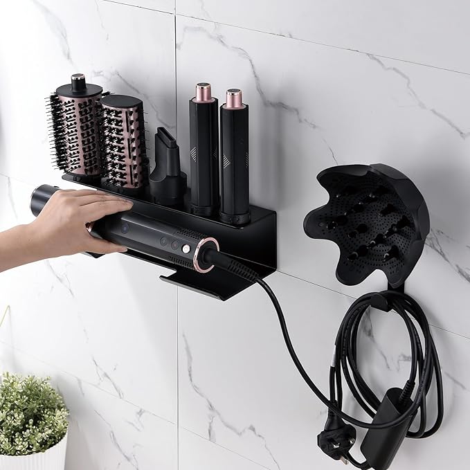 Affogato Hair Dryer Holder Compatible with Shark FlexStyle, Wall Mount Organizer for Shark Flex Style HD430/HD435/HD440BK/HD433CP Attachments, Storage Rack for Curlers Brushes Diffuser Accessories