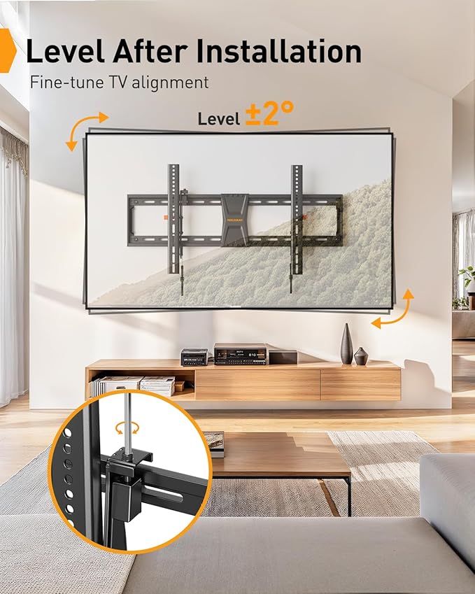 Perlegear Tilting TV Wall Mount for 42–90 Inch TVs with Leveling Adjustment, Max VESA 800x400mm, Low-Profile TV Mount Wall Bracket up to 132 lbs, Easy for Centering, Fits 12"/16"/18"/24" Studs, PGXT5