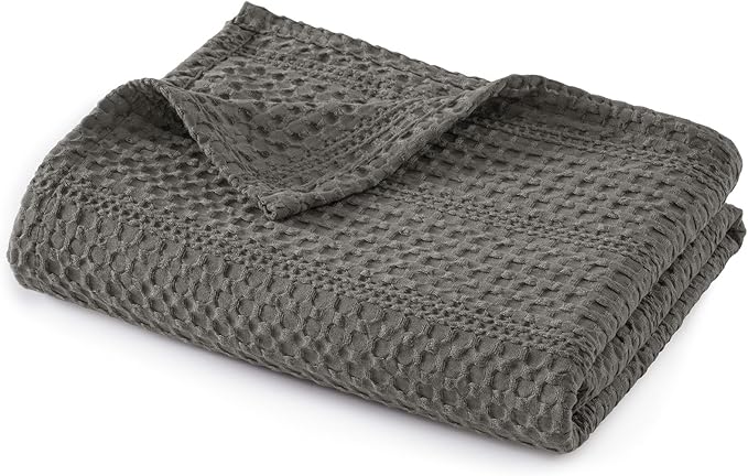 PHF Lightweight Waffle Weave Throw Blanket 50"x 60", Soft Woven Summer Blanket for Hot Sleepers - Aesthetic Home Decor for Couch Bed Sofa, Pet Friendly, Grey