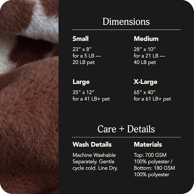UnHide Floof Pet Bed - XL (40"x14") - Extra Soft Dog Bed - Removable Faux Fur Cover - Machine Washable - Helps Ease Pet Anxiety & Provides The Perfect Sleep - Cowhide