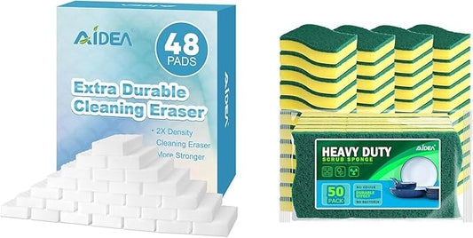 AIDEA Magic Sponges Cleaning Eraser, and Heavy Duty Scrub Sponge，Cleaning Scrub Sponge, Stink-Free Sponge