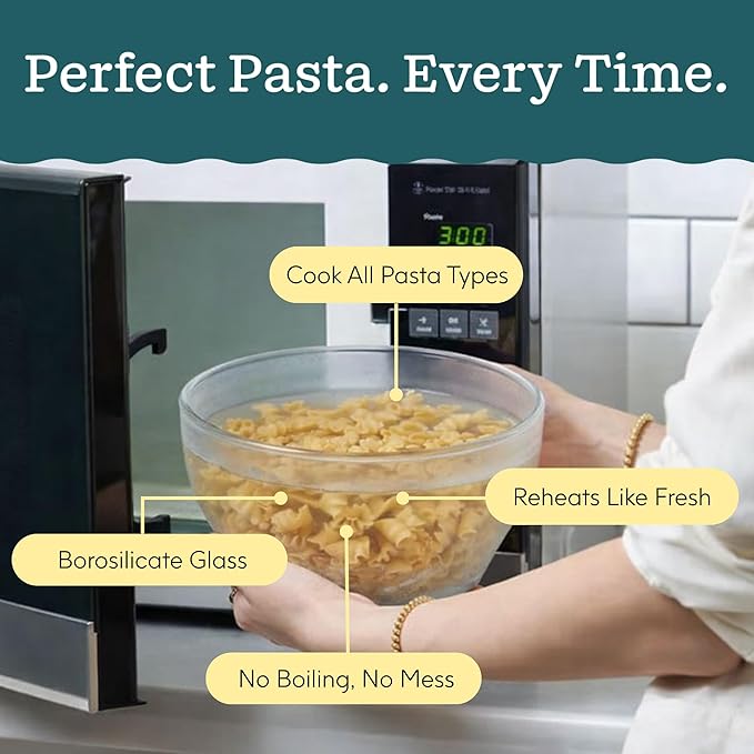 Anyday 8 Cup Glass Microwave Pasta Cooker - BPA Free & Plastic Free Microwave Spaghetti Cooker - Meal Prep & Glass Cookware | Stackable Airtight Nontoxic Storage Container with Vented Lid