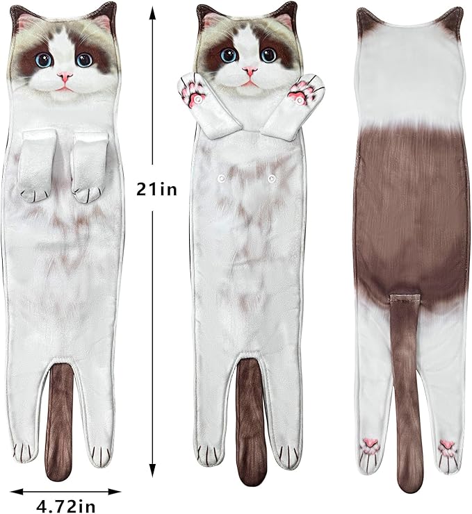PAT JUUMG Funny Ragdoll Cat Hand Towels for Bathroom Kitchen, Cute Home Decorative Hanging Face Towels, Super Absorbent Soft, Cat Lovers Gifts for Women, Housewarming Gift