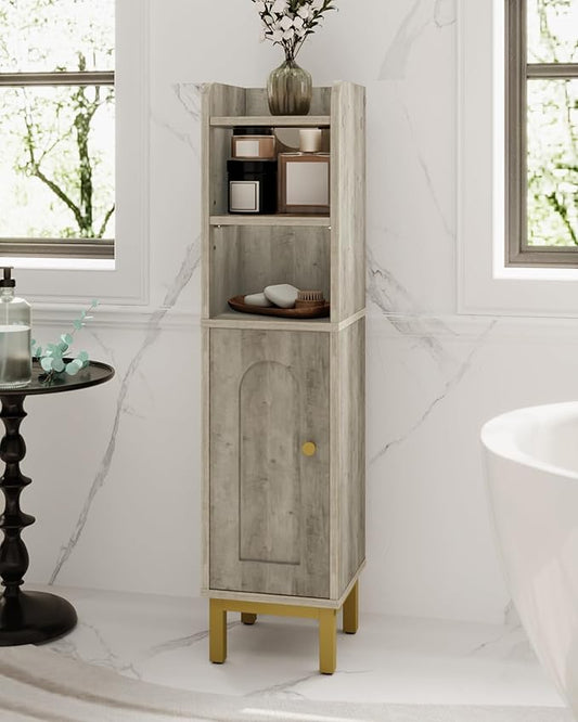 Bathroom Storage Cabinet, Small Corner Floor Cabinet with Door and Shelves, Narrow Toilet Paper Holder, Bathroom Organizer with Adjustable Shelf, for Small Spaces, Rustic Greige BC08205X