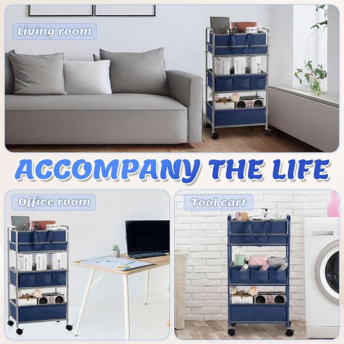 Honeydak 2in1 Baby Diaper Caddy Organizer Cart 3 Tier Large Capacity Metal Utility Bedside Rolling Cart with Divider Newborn Registry Nursery Essential Must Have Crib Bedroom Baby Shower(Gray, Blue)