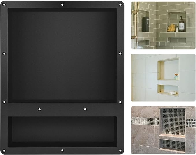 Suteck Shower Niche Double Shelf, 16-Inch Width x 20-Inch Height x 4-Inch Depth, Recessed Shower Niche Ready for Tile (Inner Size: Length 12"+4", Width 14") Niche for Shower Bathroom Storage
