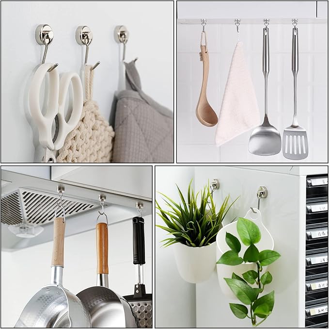 E BAVITE Swivel Swing Magnetic Hooks, Strong Neodymium Rare Earth Magnet Hook Perfect for Refrigerator and Other Magnets Surfaces, Pack of 3,Silver