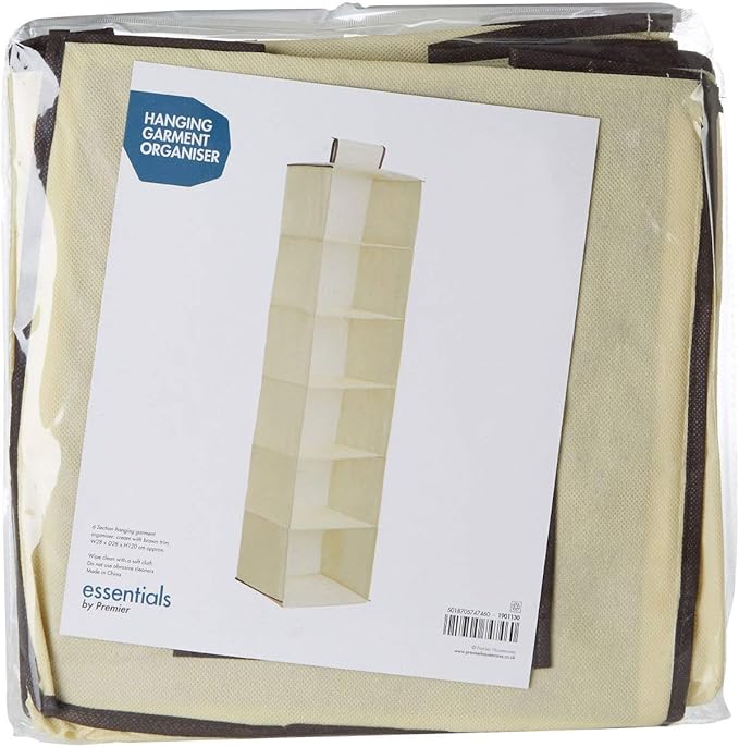 Premier Housewares 6-Section Hanging Garment Organiser - Cream