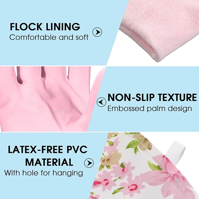 9 Pairs Household Dishwashing Rubber Gloves Long Cuff and Flock Lining Cleaning Gloves Reusable Waterproof