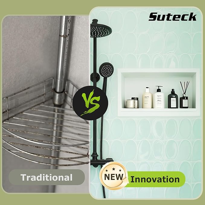 Suteck Shower Niche 16"x 28" Outer Size, Single Shelf Large Niche Inner Size 24"x 12" Tile Ready Niche for Showers Bathroom Storage Recessed Shower Box
