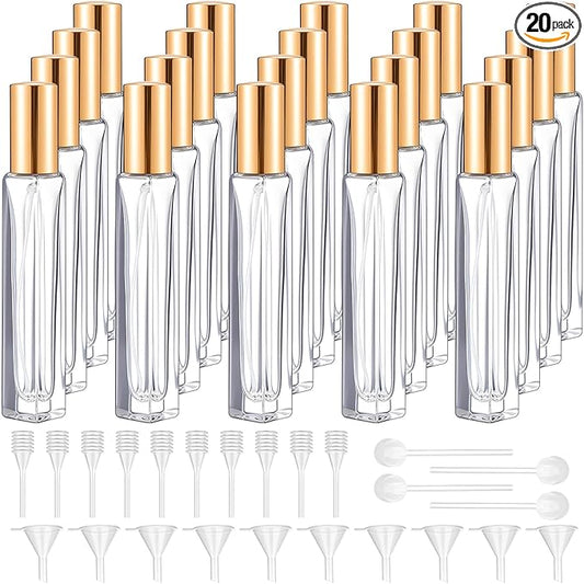 Domensi 20 Pcs 10/20/30 ml Perfume Travel Refillable Bottles Glass Spray Bottle Perfume Atomizer for Cologne Dispenser Leak-proof Fragrance Bottles Atomizer Pump Bottle Kit (Gold)