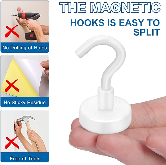 LOVIMAG Magnetic Hooks for Cruise Cabins, 170Lbs Cruise Magnets, White Magnetic Hooks Heavy Duty for Hanging, Refrigerator, Grill-4 Pack