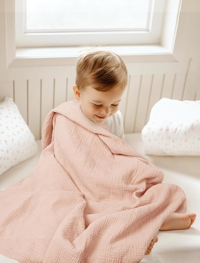 lulumoon Muslin Quilt Blanket, Crib Blanket for Baby and Toddler,47x47 Inches(Pink)