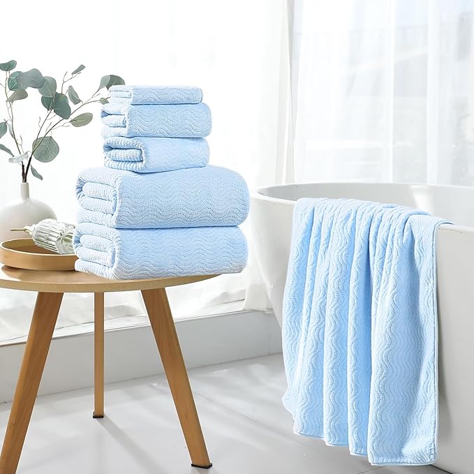 8 Piece Bath Towel Set Blue — 2 Oversized Large Bath Sheet,2 Hand Towels,4 Washcloths — Ultra Soft Cozy Bath Towel Set for Bathroom Hotel Gym Spa,Highly Absorbent & Quick Dry Bathroom Towel Collections